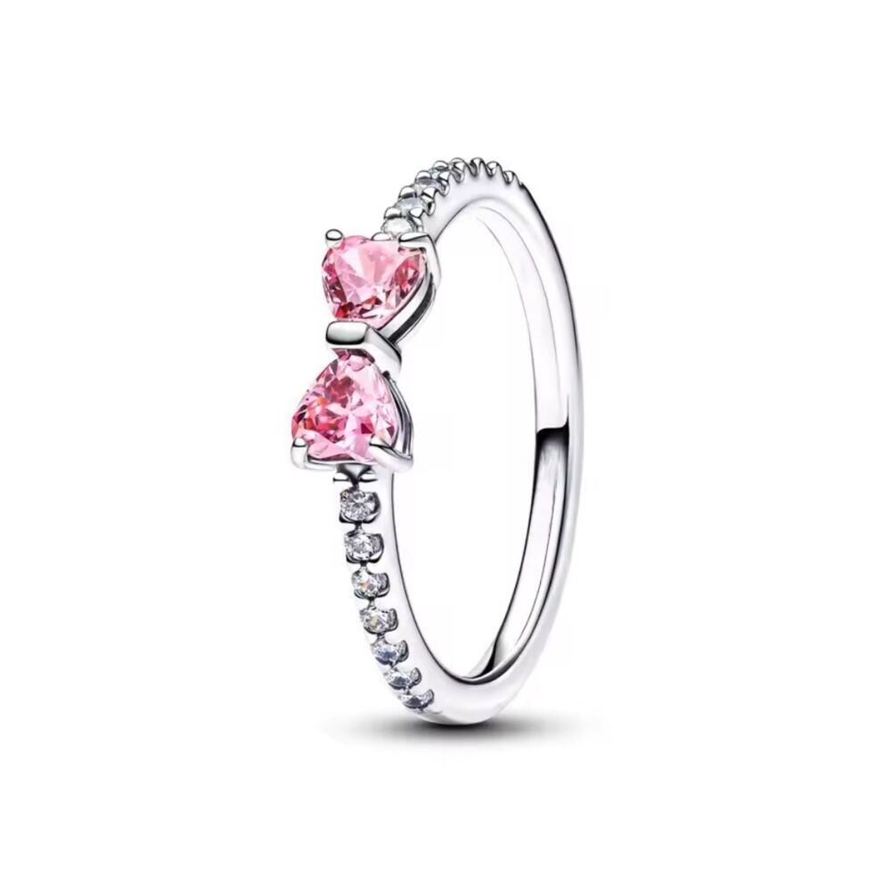 Pink Bow Icon Ring – Pave Band, Stamped S925 Sterling Silver 💖✨